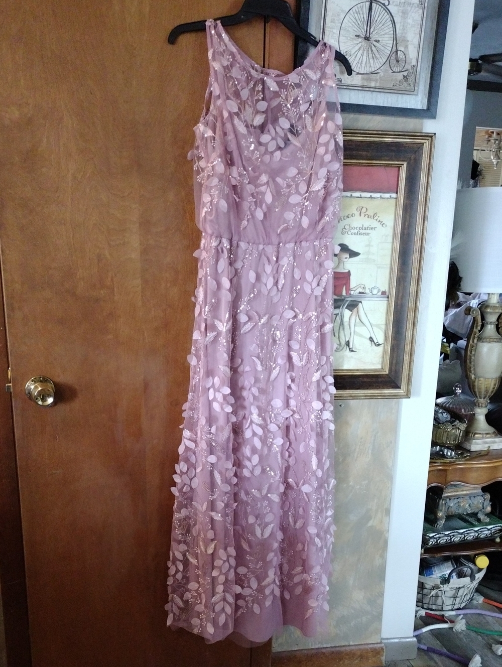 R&M Richards Dusty Rose Embroidered Maxi Dress